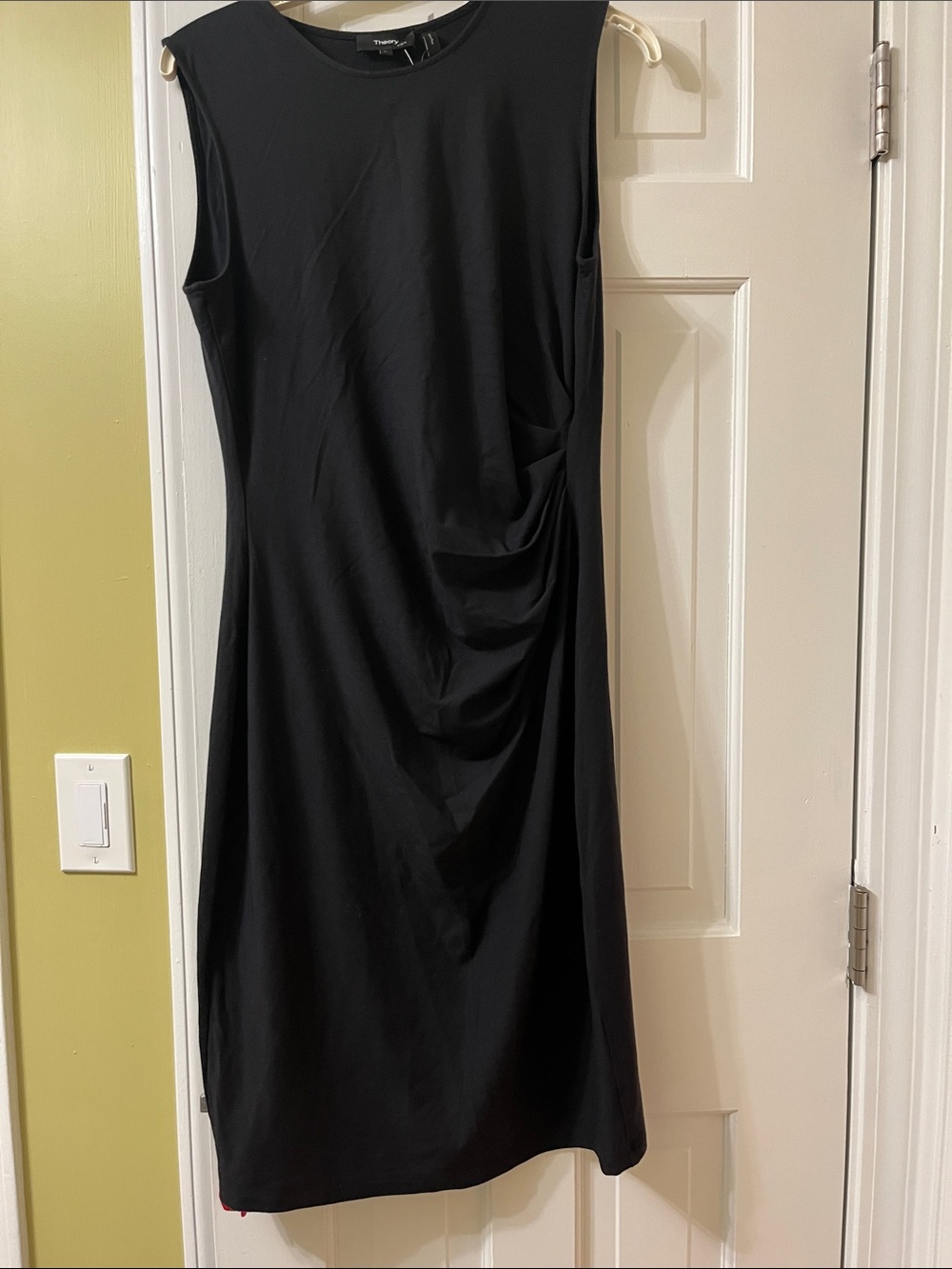 Theory Black Sleeveless Ruched Midi Dress